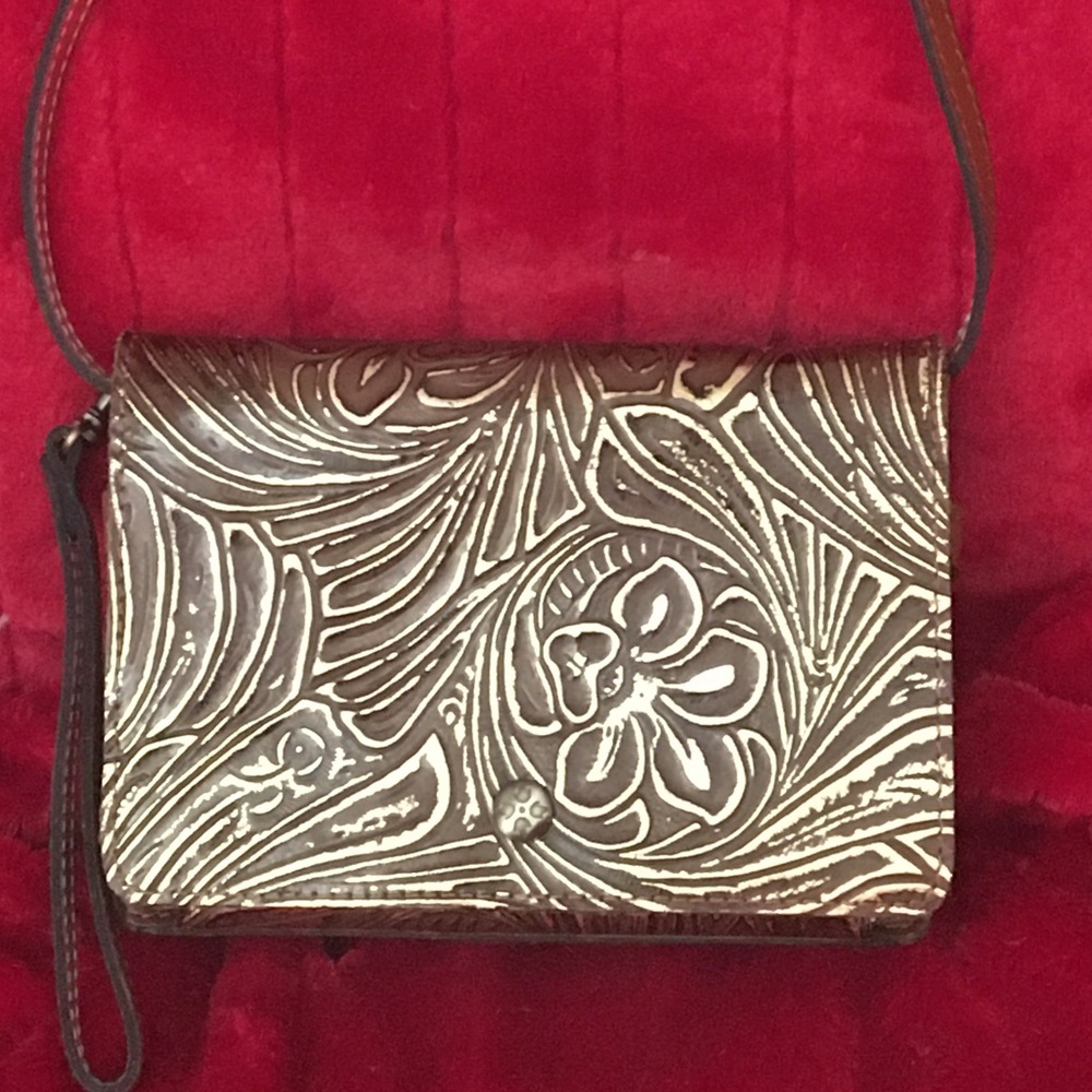 Patricia Nash convertible crossbdy organizer clutch wristlet brown metallic gld